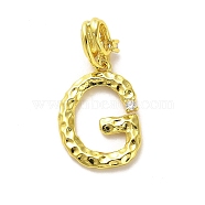 Rack Plating Brass Micro Pave Cubic Zirconia European Dangle Charms, Large Hole Letter Pendant, Real 18K Gold Plated, Long-Lasting Plated, Cadmium Free & Lead Free, Letter G, 25.5mm, Charm: 18.5x13.5x2mm, Hole: 4x2.5mm(KK-L210-015G-G)