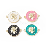 Rack Plating Brass Enamel Connector Charms, Flat Round Links with Boy, Real 18K Gold Plated, with Glitter Powder, Long-Lasting Plated, Lead Free & Cadmium Free, Mixed Color, 17x22x4mm, Hole: 1.6mm(KK-B065-23G)