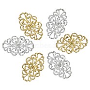 10Pcs 2 Colors Brass Filigree Joiners, Flower, Golden & Silver, 32x20x1mm, 5pcs/color(KK-YW0002-20)