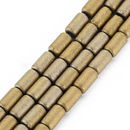 Electroplate Frosted Opaque Glass Beads Strands, Column, Dark Khaki, 7.5x4mm, Hole: 0.8mm, about 72pcs/strand, 21.26 inch(54cm)(EGLA-T008-026-C02)