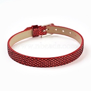 PU Leather Watch Band Strap, Watch Belt, Fit Slide Charms, with Iron Clasps, Platinum, Dark Red, 8-5/8 inch(22cm), 7.5x1.5mm(BJEW-E350-10J)