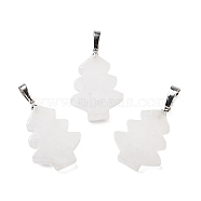 Natural Quartz Crystal Pendants, Rock Crystal Christmas Tree Charms with Rack Plating Brass Snap on Bails, Platinum, 34x20x5mm, Hole: 8x5mm(G-A203-01K-P)