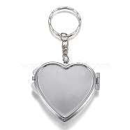 Stainless Iron Folding Mirror Keychain, Travel Portable Compact Pocket Mirror, Blank Base for UV Resin Craft, Heart, Platinum, 9.2cm(X-KEYC-H110-04P)
