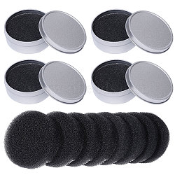 CHGCRAFT 4Pcs Iron Makeup Brush Cleaning Box, with Sponge, Flat Round, 8Pcs Makeup Brush Cleaning Sponge, Platinum, 7.9~8.4x1.85~2.9cm(MRMJ-CA0001-44)