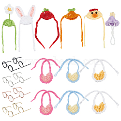 DIY Doll Making Kits, including Mini Woven Hat, with Mini Cotton Doll Bib and Brass Eyeglasses Frames, Mixed Color, 130mm(DIY-WR0005-09)