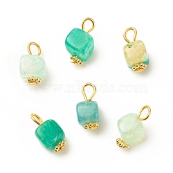 Natural Agate Pendants, with Golden Plated Iron Findings, Cube, Turquoise, 14~16x7~8x6~7.5mm, Hole: 2~4mm(PALLOY-JF01586-02)