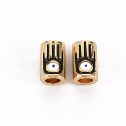 Brass Enamel Beads, Nickel Free, Column, Real 18K Gold Plated, Black, 10x6.5mm, Hole: 3.5mm(KK-S356-443-NF)