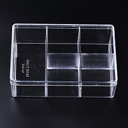 Polystyrene Bead Storage Containers, with 5 Compartments Organizer Boxes and Hinged Lid, for Jewelry Beads Earring Container Tool Fishing Hook Small Accessories, Rectangle, Clear, 15x10x4.7cm, compartment: 4.7x4.7cm and 9.5x4.7cm.(CON-Q038-004)