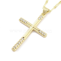 Brass Micro Pave Clear Cubic Zirconia Pendant Necklaces, Cross, Real 18K Gold Plated, 17.76 inch(451mm)(NJEW-B101-07G-04)