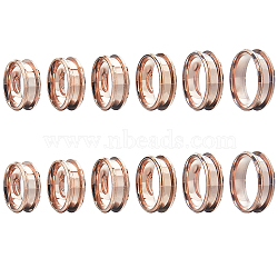 12Pcs 6 Size 304 Stainless Steel Grooved Finger Ring Settings, Ring Core Blank, for Inlay Ring Jewelry Making, Rose Gold, US Size 6 1/2~13(16.9~22.2mm), 2Pcs/size(RJEW-SC0001-04)