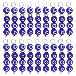 Unicraftale 30Pcs Handmade Evil Eye Lampwork  Pendants, with Brass Rhinestone Spacer Beads, Round, Blue, 31.5x6mm, Hole: 3.5mm(FIND-UN0002-17)