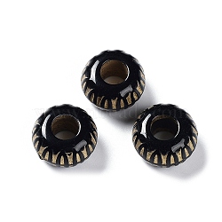 Opaque Acrylic Beads, Large Hole Beads, Golden Enlaced, Rondelle, Black, 19x11.5mm, Hole: 7.5mm, about 208pcs/500g(OACR-G016-11)