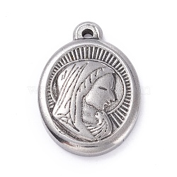 304 Stainless Steel Pendants,  Oval with Woman, Stainless Steel Color, 23.5x16x3mm, Hole: 1.5mm(STAS-P288-02P)