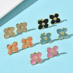 Flower Brass Enamel Stud Earrings, Rack Plating, Cadmium Free & Lead Free, Long-Lasting Plated, Platinum, Mixed Color, 17x15.5mm(EJEW-P341-03G)
