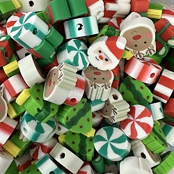 Christmas Themed Handmade Polymer Clay Beads, Mixed Shapes, 10mm, about 1000pcs/bag(XMAS-PW0001-200T)