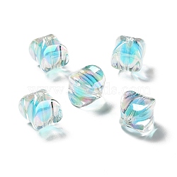Two Tone UV Plating Rainbow Iridescent Acrylic Beads, Rectangle, Light Sky Blue, 15~15.5x14x14mm, Hole: 2.7mm(TACR-D010-04E)