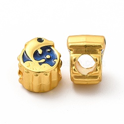 Rack Plating Alloy Enamel European Beads, Large Hole Beads, Flat Round with Dolphin, Matte Gold Color, 10.7x9.5x8.5mm, Hole: 4.2mm(PALLOY-A001-54MG)