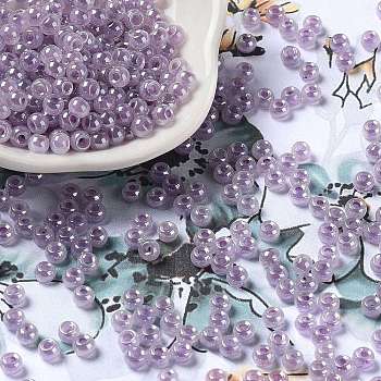 Glass Seed Beads, Ceylon, Round Hole, Round, Medium Purple, 4x3mm, Hole: 1.5mm, 7500pcs/pound