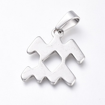 304 Stainless Steel Pendants, Constellation/Zodiac Sign, Stainless Steel Color, Aquarius, 27x25x1.5mm, Hole: 9.5x4mm