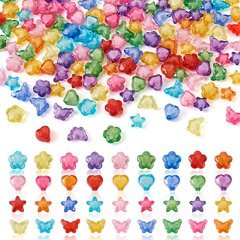 Cheriswelry 600Pcs 4 Style Transparent Acrylic Beads, Bead in Bead, Heart & Star & Flower & Butterfly, Mixed Color, 11x12x7mm, Hole: 2mm