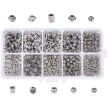 Tibetan Style Alloy Spacer Beads, Mixed Shapes, Antique Silver, Boxes: 13.5x7x3cm, 500pcs/box