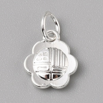 Brass Charms, with Jump Ring, Silver, Flower, 12x11x3mm,Hole:4mm