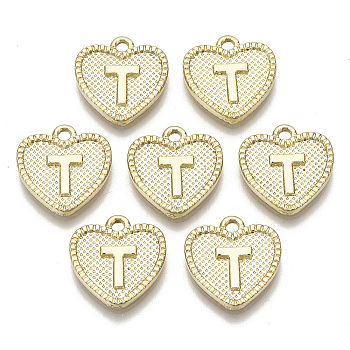 Alloy Pendants, Cadmium Free & Nickel Free & Lead Free, Heart with Letter, Real 18K Gold Plated, Letter.T, 16x15x2mm, Hole: 2mm