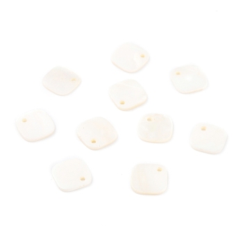 Natural Freshwater Shell Charms, Rhombus, White, 11.5~12x11.5~12x0.8~1.3mm, Hole: 1.2mm