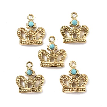 Natural Turquoise Crown Charms, with Vacuum Plating Real 18K Gold Plated 201 Stainless Steel Findings, 14.5x13x4.5mm, Hole: 1.5mm