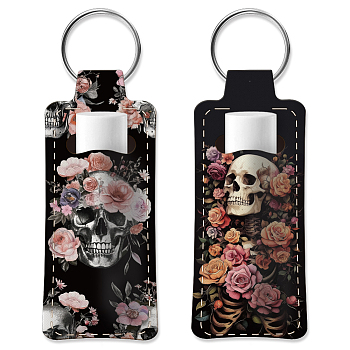 Elastic Neoprene Keychains, Lipstick Bags, with Iron Keychain Rings, Rectangle, Skull, 9.6x3.8cm, 2pcs/set