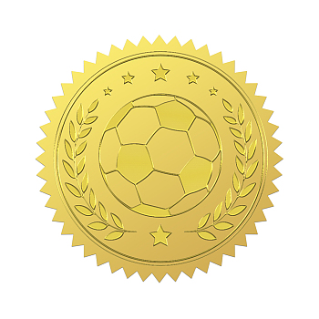 Self Adhesive Gold Foil Embossed Stickers, Medal Decoration Sticker, Football, 5x5cm, 4pcs/sheet