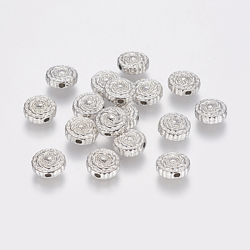 Tibetan Style Alloy Beads, Lead Free & Cadmium Free, Flat Round, Platinum Color, Size: about 10mm in diameter, 4mm thick, hole: 1.5mm