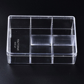Polystyrene Bead Storage Containers, with 5 Compartments Organizer Boxes and Hinged Lid, for Jewelry Beads Earring Container Tool Fishing Hook Small Accessories, Rectangle, Clear, 15x10x4.7cm, compartment: 4.7x4.7cm and 9.5x4.7cm.