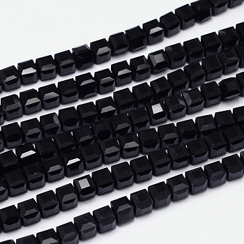 Faceted Cube Glass Bead Strands, Black, 5.5x5.5x5.5mm, Hole: 1mm, about 94pcs/strand, 20.4 inch