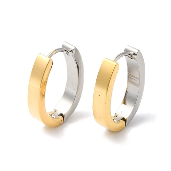 Two Tone Brass Oval Hoop Earrings, Real Gold Plated & Real Platinum Plated, 21.5x16x4mm