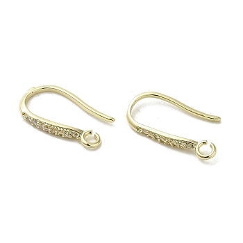 Brass Micro Pave Cubic Zirconia Earring Hooks, Long-Lasting Plated, Leaf, 18x2mm, Hole: 1.8mm, Pin: 0.9mm