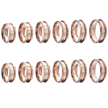 12Pcs 6 Size 304 Stainless Steel Grooved Finger Ring Settings, Ring Core Blank, for Inlay Ring Jewelry Making, Rose Gold, US Size 6 1/2~13(16.9~22.2mm), 2Pcs/size