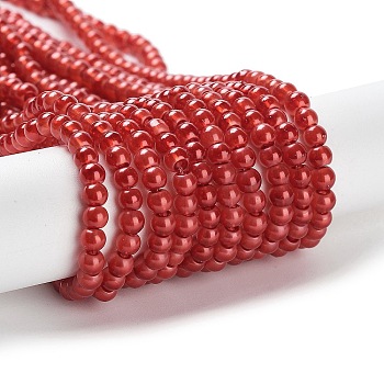 Baking Painted Pearlized Glass Pearl Round Bead Strands, Crimson, 4mm, Hole: 1mm, about 232pcs/strand, 30.31''(77cm)