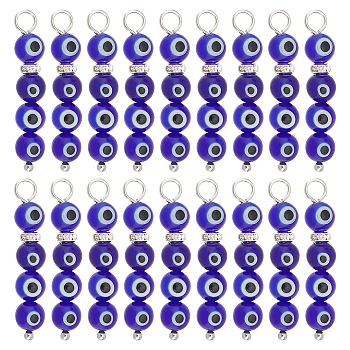 Unicraftale 30Pcs Handmade Evil Eye Lampwork  Pendants, with Brass Rhinestone Spacer Beads, Round, Blue, 31.5x6mm, Hole: 3.5mm