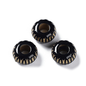 Opaque Acrylic Beads, Large Hole Beads, Golden Enlaced, Rondelle, Black, 19x11.5mm, Hole: 7.5mm, about 208pcs/500g