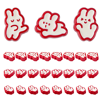 24Pcs 3 Style Opaque Acrylic Beads, with Enamel, Rabbit, Red, 21~26x18~25.5x9mm, Hole: 3.5mm, 8pcs/style