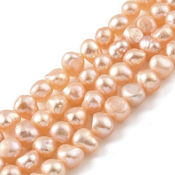 Natural Cultured Freshwater Pearl Beads Strands, Two Sides Polished, Light Salmon, 6~7mm, Hole: 0.5mm, about 25pcs/strand, 6.69''(17cm)