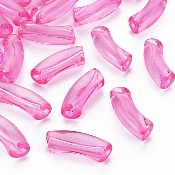 Transparent Acrylic Beads, Curved Tube, Camellia, 36x13.5x11.5mm, Hole: 4mm, about 148pcs/500g
