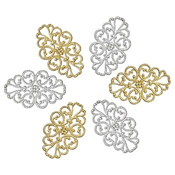 10Pcs 2 Colors Brass Filigree Joiners, Flower, Golden & Silver, 32x20x1mm, 5pcs/color