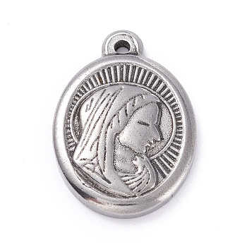 304 Stainless Steel Pendants,  Oval with Woman, Stainless Steel Color, 23.5x16x3mm, Hole: 1.5mm