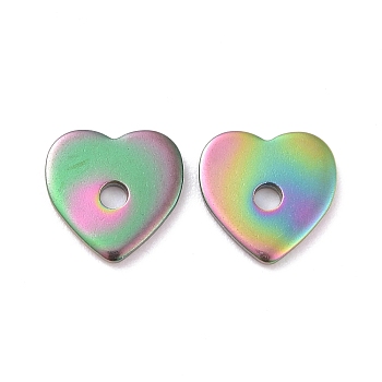 Rainbow Color Ion Plating(IP) 304 Stainless Steel Beads, Heart, 8x8x1mm, Hole: 1.5mm