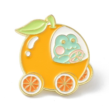 Cartoon Orange & Frog Enamel Pin, Alloy Enamel Brooch Pin for Clothes Bags, Golden, Orange, 27x24.5x10mm, Pin: 1mm