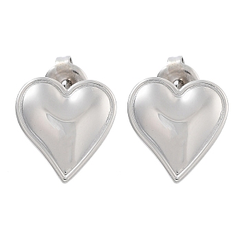 Non-Tarnish 304 Stainless Steel Stud Earrings, Heart, Stainless Steel Color, 13.5x13mm