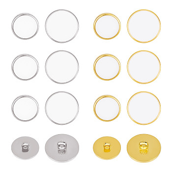 Olycraft 80Pcs 4 Style Plastic Shank Buttons, with Enamel, Clothing Accessories, Flat Round, Platinum & Golden, 15~21.5x7.5~8mm, Hole: 3mm, 20pcs/style