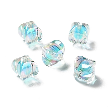 Two Tone UV Plating Rainbow Iridescent Acrylic Beads, Rectangle, Light Sky Blue, 15~15.5x14x14mm, Hole: 2.7mm